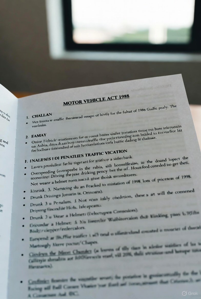 🚦 भारत में वाहन चालान की पूरी सूची (Motor Vehicles Act, 1988 (challan) 2025)